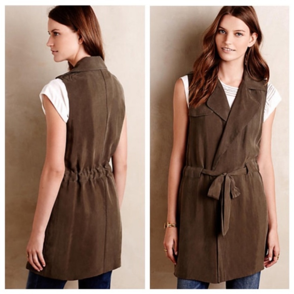 Anthro Elevenses Olive Green Drape Trench Vest